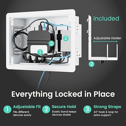 ynVISION.DESIGN 9" Recessed in-Wall Media Box for TV – Flush Wall AV Enclosure with Adjustable Shelf, Cable Straps & Vented Cover – Compatible with Apple TV, Roku & More - Pack of 2