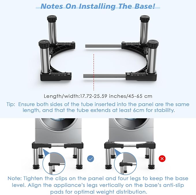 Mini Fridge Stand with 4 Strong Feet Washing Machine Stand Base Adjustable Universal Stand Base for Portable Refrigerator Dryer Stand Laundry Pedestal Appliance 7.9"-9.1" Height(Black)45-65 cm