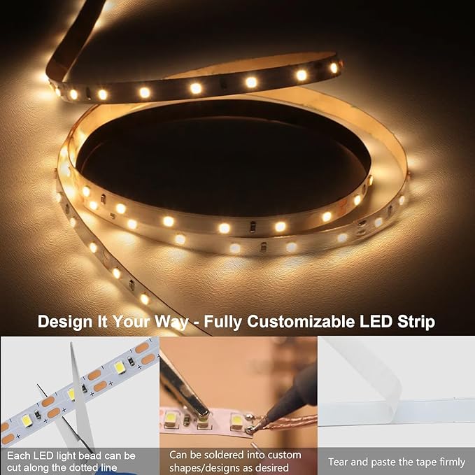echosari Strip Lights USB 5V, 9.8Ft 180 LED Strip Lights Cuttable Each 2835 SMD, Super Bright with Self-Adhesive DIY for Photo Frames Desks Monitor Shelves Decor (Warm Whtie)