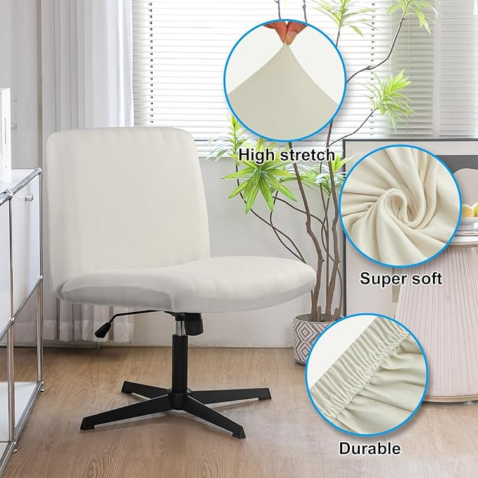 Iauddy Armless Criss Cross Office Desk Chair Cover Slipcover,Accent Mid Back Wide Swivel Task Vanity Slipper Chair Protector Stretch Removable Without Arms for Accent Chair