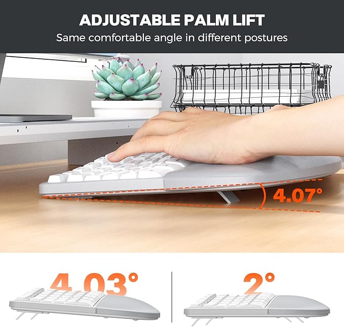MEETION Ergonomic Keyboard and Mouse, Wireless Keyboard with Vertical Mouse, Split Curved Keyboard with Wrist Rest, Natural Typing Rechargeable Full Size, Windows/Mac/Computer/Laptop, Gray