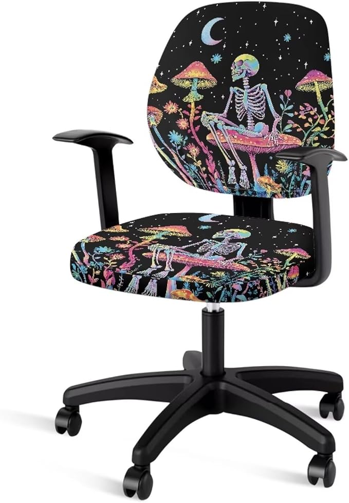 GLENLCWE Moon Mushroom Skeleton Office Chair Cover Stretchable Seat Covers Universal Computer Chair Covers Rotating Chair Slipcover Computer Chair Protector