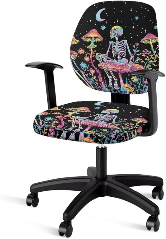 GLENLCWE Moon Mushroom Skeleton Office Chair Cover Stretchable Seat Covers Universal Computer Chair Covers Rotating Chair Slipcover Computer Chair Protector