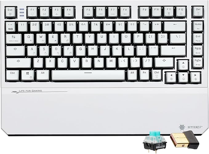 Hexgears X2 TKL Wireless Mechanical Gaming Keyboard with Magnetic Wrist Rest, Dual-Mode 2.4GHz/USB-C Ergonomic Keyboard, Pre-lubed Clicky Switches, White LED Backlit Computer Gaming Keyboards