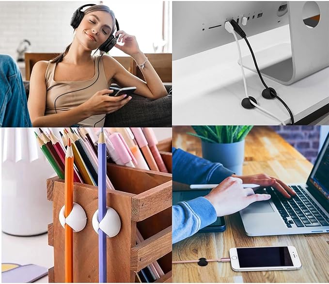 Cord Holder Cable Clips, 12PCS Self-Adhesive Wire Management Keeper Cord Organizer Charger Holder for Desktop USB Charging Cable Nightstand Power Cord Mouse Cable Wire PC Office Home (White)