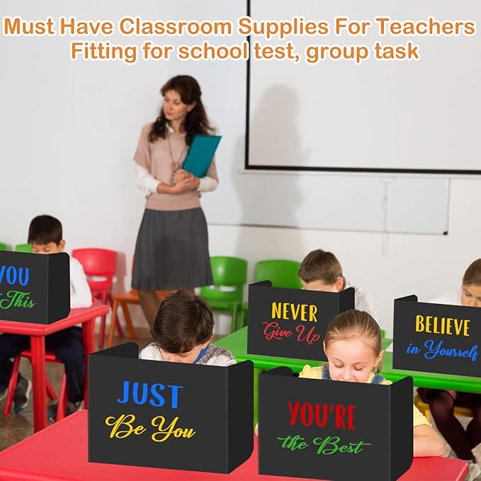 24 Pack Plastic Desk Dividers for Students Inspirational Privacy Folders Black Test Divider Plastic for Students Desks Study Carrel Divider Classroom Testing Dividers Teacher Supplies
