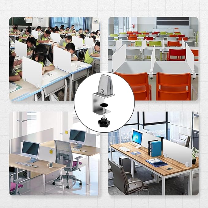 4-Pack Adjustable Aluminum Desk Clamps - Fits 1/8" to 51" Panels, Black Plexiglass/Privacy Screen Clips for Office Dividers & Sneeze Guards