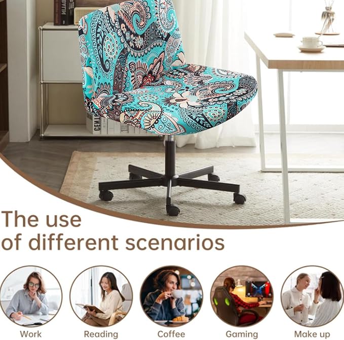 Levoberg Armless Criss Cross Office Desk Chair Cover Slipcovers Printed Vanity Desk Chair Covers Armless Cross Legged Wide Chair Covers Accent Mid Back Wide Swivel Task Chair Protector #2
