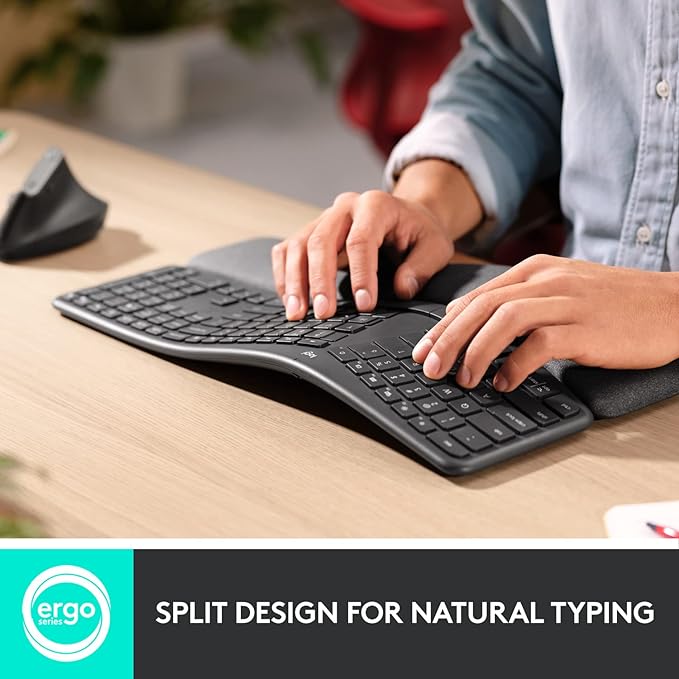 Logitech Ergo K860 Wireless Ergonomic Keyboard & Lift Vertical Ergonomic Mouse, Wireless, Bluetooth or Logi Bolt USB Receiver, Quiet clicks, 4 Buttons - Graphite