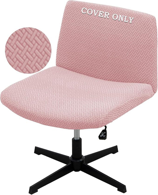 Vanity Chair Cover Criss Cross Chair Cover Waterproof and Elastic Armless Chair Slipcover Armless Chair Covers Office Chair Covers (Pink,Just The Cover,No Chair)