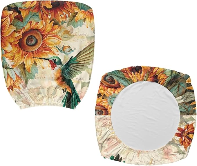 GLENLCWE Hummingbird Sunflower Stretch Desk Office Chair Seat Covers,Universal 2 Pack Computer Chair Slipcovers Washable Backrest Coverings and Cushion Covers