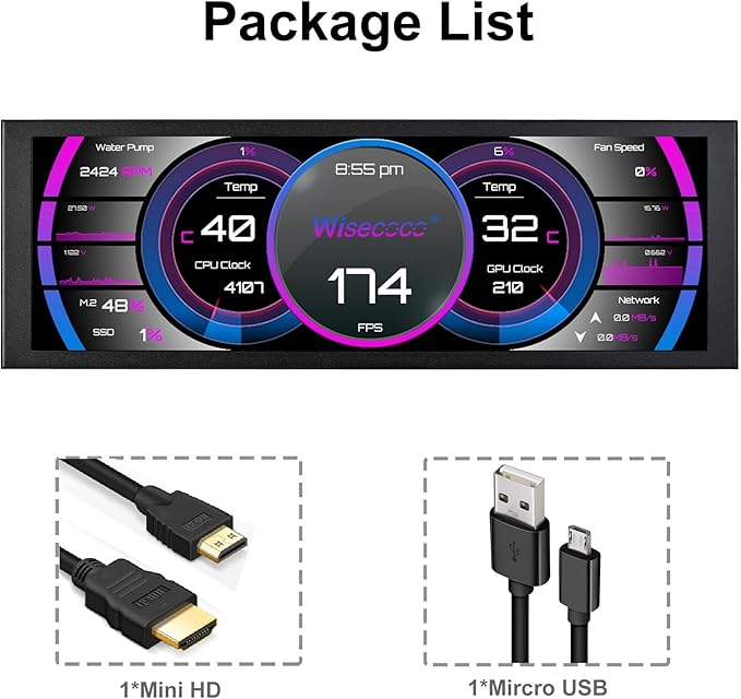 wisecoco 7.84 Inch Mini Monitor HD IPS 1280x400 Secondary Screen Stretched Bar LCD Display with Casing for Laptop Computer Speed Temperature Windows Aida64 CPU GPU Monitoring