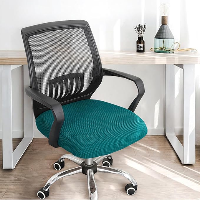 Sunnyway Stretchable Office Chair Seat Cover, Elastic Chair Slipcover with Tie Straps, Dining Chair Slipcover Machine Washable, Fits Seat Size 17.7"-21.7" (Blue)
