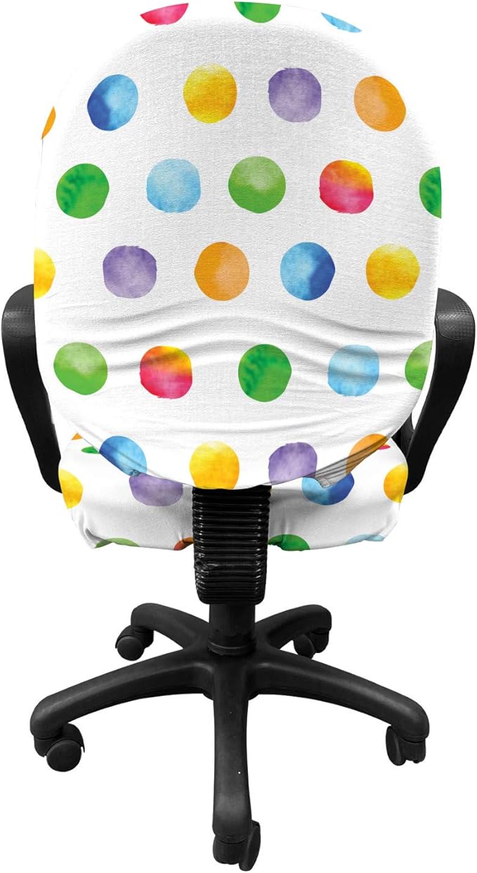Ambesonne Watercolor Office Chair Slipcover, Abstract Brush Stroke Polka Dots Grunge Geometric Pattern Spotted Background, Protective Stretch Decorative Fabric Cover, Standard Size, Green White