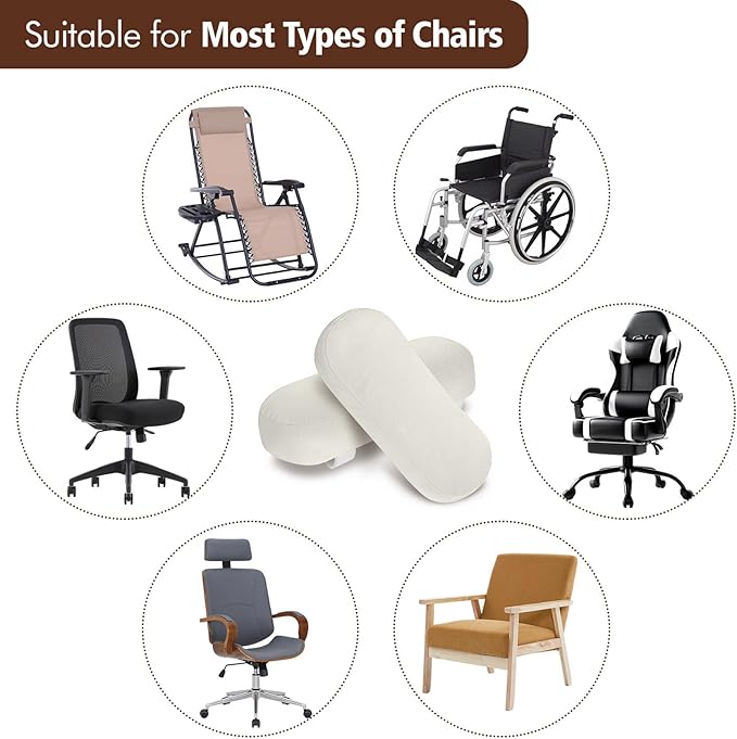 WdFour 2-Pack Non-Slip Armrest Pads for Office & Gaming Chairs - Ergonomic Forearm Support Pillow for Desk, Computer & Wheelchair, Pressure Relief Cushions (Ivory)