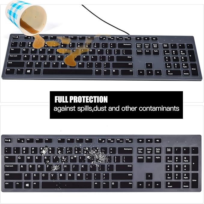 Keyboard Cover Skins Compatible with Dell KM636 KB216 Wired Keyboard & Dell Optiplex 5250 3050 3240 5460 7450 7050 & Dell Inspiron AIO 3475/3670/3477 All-in one Desktop(Black)