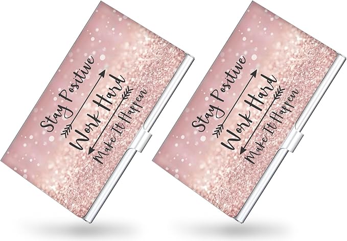 2 Pack Business Card Holder，Color Printing Men's and Women's Business Card Case，Ultra-Thin Metal Business Card Organizer，Carry-on Pocket Wallet Business Card Holder
