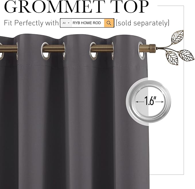 RYB HOME Extra Wide Curtains for Divider Room Separation Soundproof Temporary Door Curtains for Bedroom Closet Office Home Theatre Garage Living Room Privacy Drop Cloth, W 120 x L 90 inches, Grey