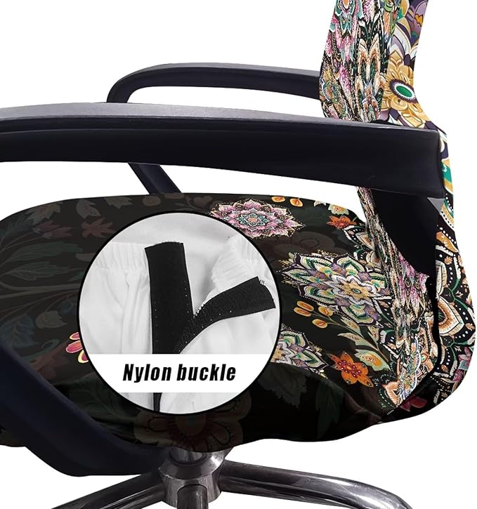 Talayituse Boho Mandala Flower Print Office Chair Cover Stretchable Desk Chair Cover Removable Computer Chair Cover for Office Chair Universal Spandex Rotating Chair Cover Anti-dust Chair Slipcover, L