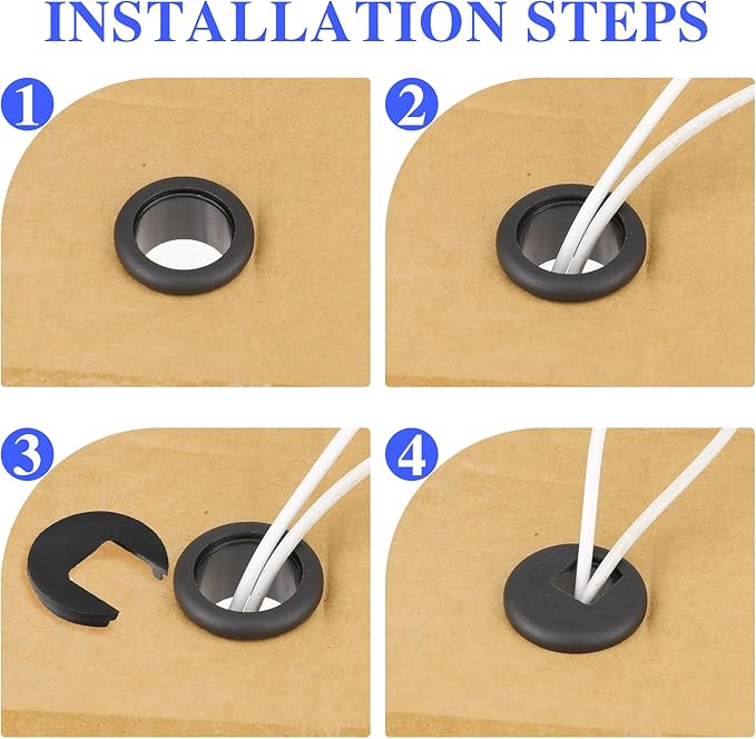 10 Packs Black Desk Grommet, 1 Inch Plastic Desk Cable Wire Grommet Hole Cover Desk Cord Hole Cover for Office PC Desk Cable Cord Organizer (25mm)