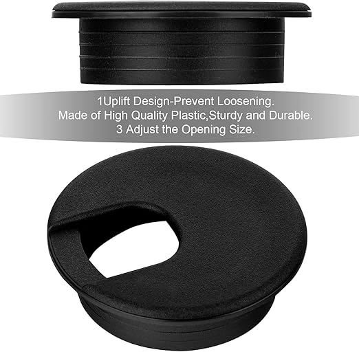 20 Pack Round Plastic Desk Grommets, Black Wire Organizer Caps, PC Computer Port Cable Hole Cover Plug Bushings, Perfect for Office Desk, TV Stands, Tabletops (38 mm / 1-1/2 inch)