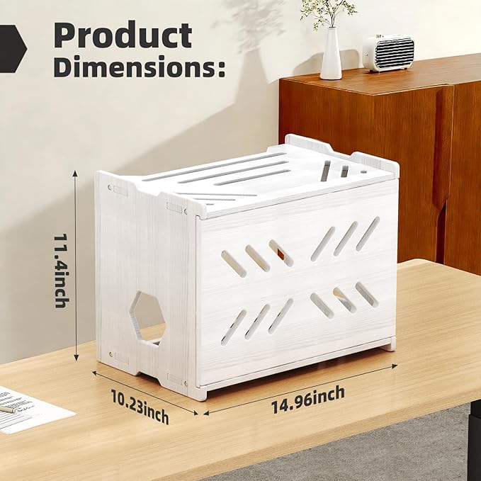 Solid Wood Projector Shelf Router Shelf Projector Stand Router Storage Box Router Cover Organized Modem Cable Power Strip Cable Management Hider Rack by Need Assembly (White)