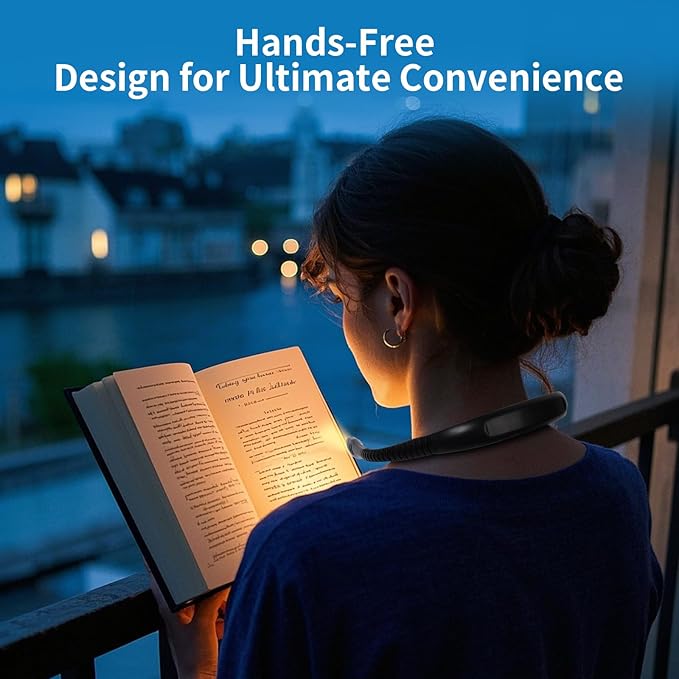 Book Light, 3-Color & 9-Brightness Reading Light, Bendable Neck Light, 60-hr Lasting Rechargeable Lamp, Perfect Book Light for Reading in Bed, Knitting, Camping (Classic, 2)