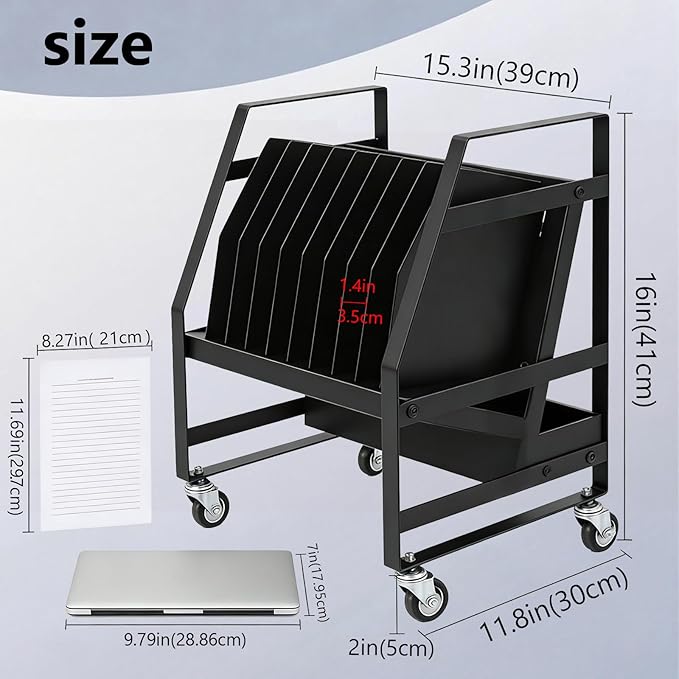 10 Slot Laptop Charging Cart Mobile Open Storage Rack with 4 Removable Wheels, Fits Laptops, Tablets, Ipads for Classrooms, Libraries, Office Desks