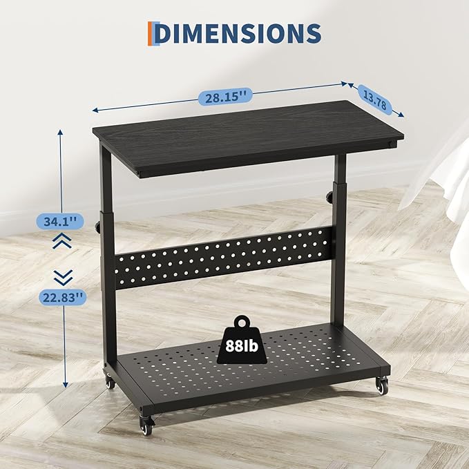 Computer Tower Stand, 11 Level Height Adjustable PC Stand with Line Storage Rack, Mobile Rolling CPU Holder Cart for Gaming Office Home (Black)