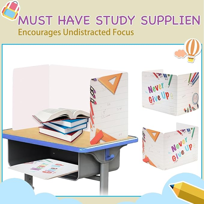Privacy Folders for Student, 12 Pcs Cardboard Privacy Shield Folder Boards, Desk Dividers for Students, Classroom Divider Shield for School Teachers Home (Never Give Up)
