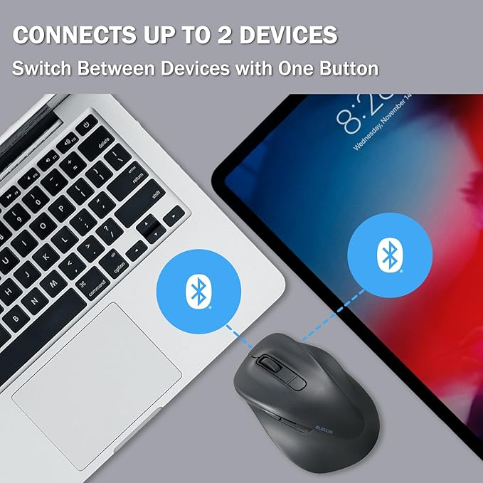 ELECOM Bluetooth Wireless Ergonomic Shape Mouse, Silent Click, Right Hand 2000DPI, 5 Buttons, Optocal Sensor, Compatible with PC, Mac, Laptop, EX-G, Lsize Black (M-XGL30BBSKBK)