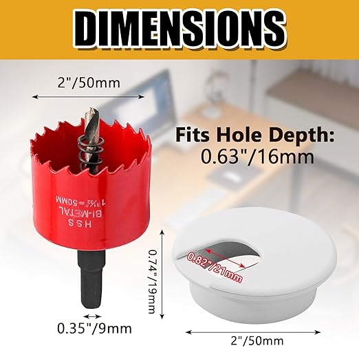12 Pack 2 Inch White Desk Grommet, Plastic Cable Hole Cover Computer Table Cord Wire Organizer, Desktop Cord Management for Home Office/TV Stands Tabletops (with Hole Saw)