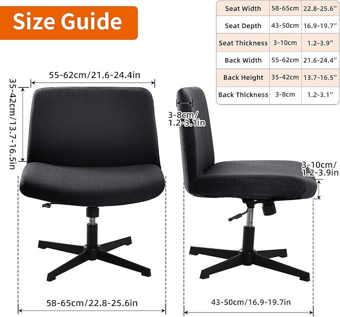Fuloon Criss Cross Chair Cover, Waterproof, Stretchable, Solid Jacquard, Suited for Armless/Office/Desk/Mid Back Wide Seat/Computer/Task/Vanity/Accent Chair (T -Shaped Jacquard, Black)