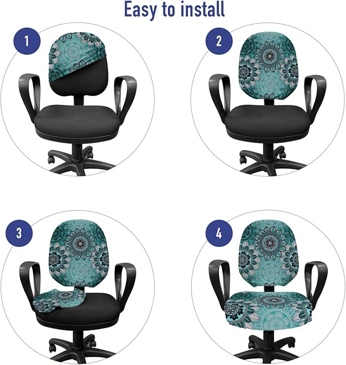 Ambesonne Mandala Office Chair Slipcover, Hippie Oriental Abstract Motifs Traditional Round Spring Inspired Design, Protective Stretch Decorative Fabric Cover, Standard Size, Turquoise Black