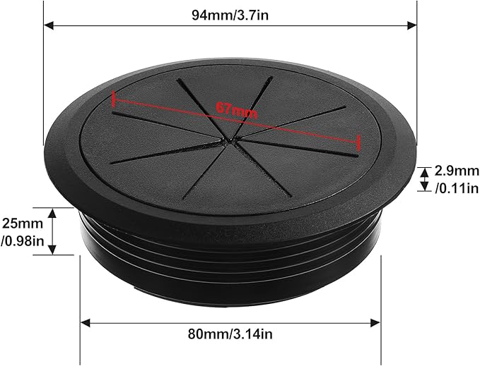2 Pcs Desk Grommet 3.5" (90 mm) Detachable Flexible Desk Hole Cover for Cables Black ABS Plastic Grommet Hole Cover Cable Management for Office Home Table Through Countertop Wires Cables