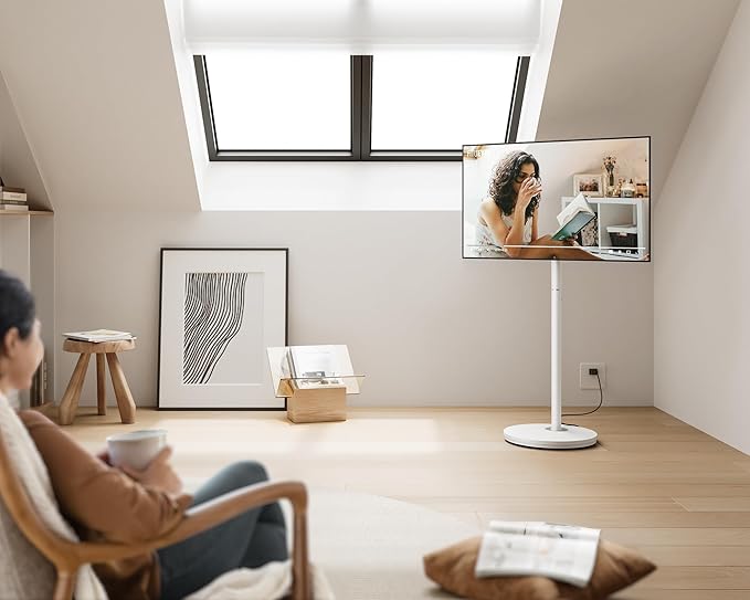 FITUEYES Design Small Rolling TV Cart for 24-48 Inches Television, Minimalist Modern TV Floor Stand on Wheels Fits Max VESA 200x200mm, V2 Portable Smart Television Cart, White, Master Series
