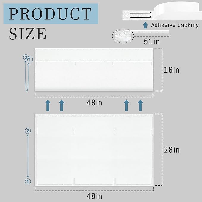 48" Under Desk Privacy Panel White Self-Adhesive Modesty Panel with Wire Pocket for Cable Management Organizer Heavy Duty Desk Skirt - Office Home or Standing Workstation Concealer Shield