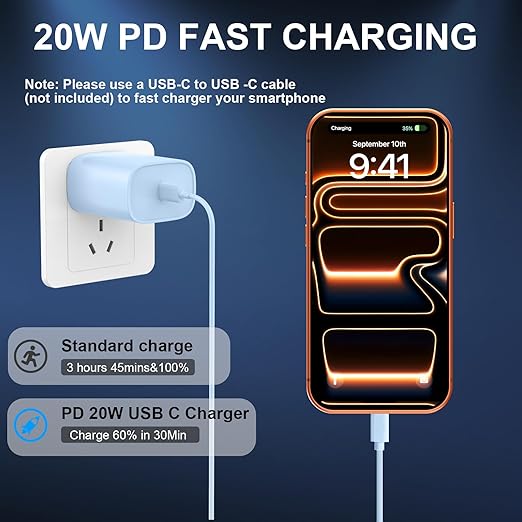 Phone 17 16 15 Charger Fast Charging Type C Chargers USB C Fast Charger Block & Phones 17 Charger Cord 10FT Long USB C Charging Cable for i.Phone 17/17 Pro/17 Pro Max/Air/Phone 16 15 Pro Max,Blue