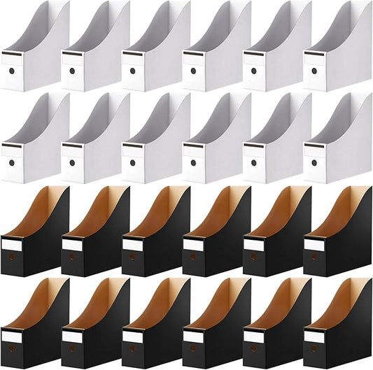 Thenshop 24 Pcs Cardboard Magazine File Holder Organizer, Desk File Organizer Box Foldable Book Bin Papers Storage Folder with Label for School Classroom Office Supplies(Classic,Black and White)