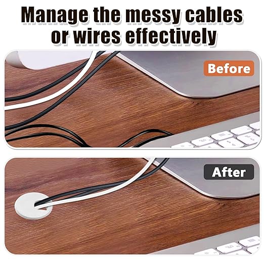 12 Pack 2 Inch White Desk Grommet, Plastic Cable Hole Cover Computer Table Cord Wire Organizer, Desktop Cord Management for Home Office/TV Stands Tabletops (with Hole Saw)
