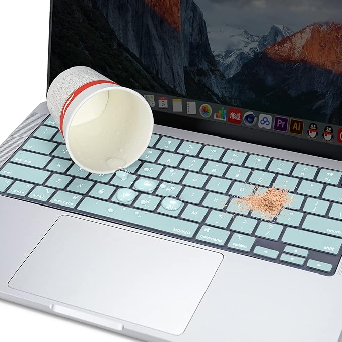 MOSISO Keyboard Cover Skin Compatible with MacBook Air 15 inch M3 A3114 M2 A2941/Air 13.6 A3113 A2681/Pro 14/16 M4 M3 M2 M1, Water Cyan