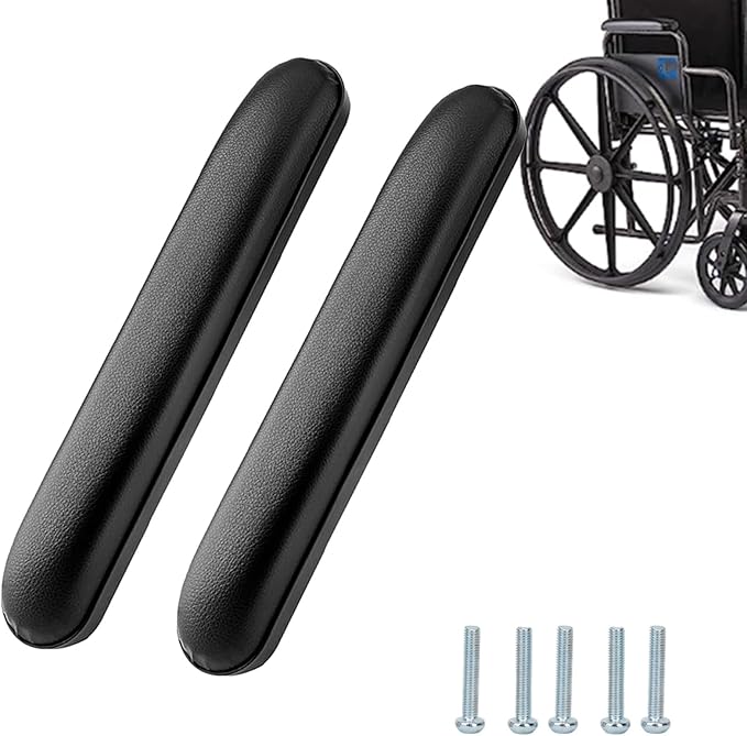 Full Length Padded Armrest Black 13-7/8" Long Wheelchair and Transport Chair arm Cushions, Black (1 Pair) Compatible with All Brands(13-7/8")