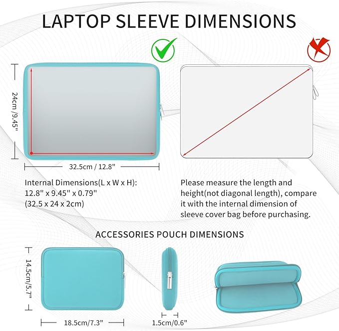 RAINYEAR Laptop Sleeve Case Compatible with 13.3 Inch Notebook Computer Tablet Chromebook 14" MacBook Pro/Max M1 M2 M3 M4 M5 Soft Carrying Bag Zipper Protective Cover with Accessories Pouch (Blue)