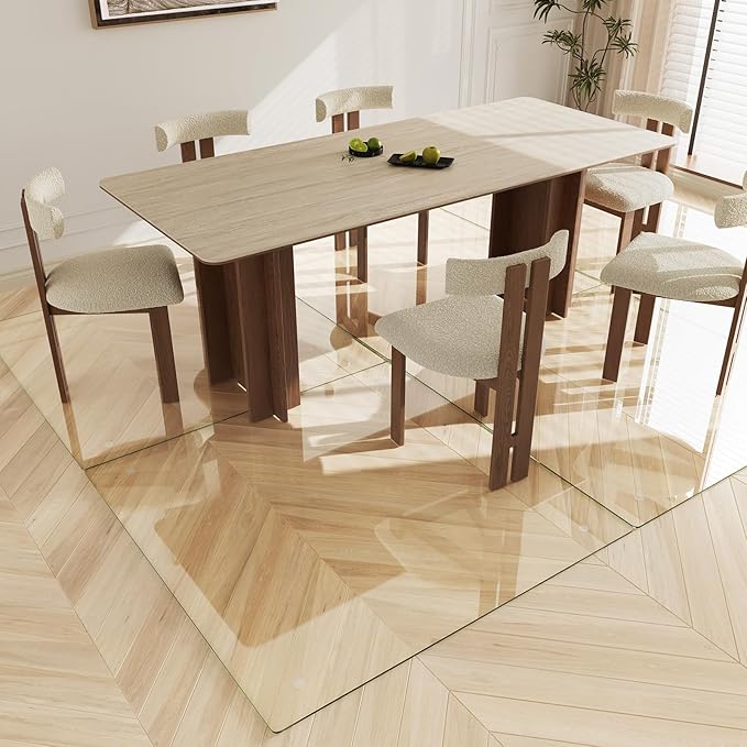 Koonmi Tempered Glass Chair Mat 48"x48" - Premium Office Chair Mat for Hardwood Floors & Low-Pile Carpet with 4 Non-Slip Pads - Thick Scratch-Resistant Surface