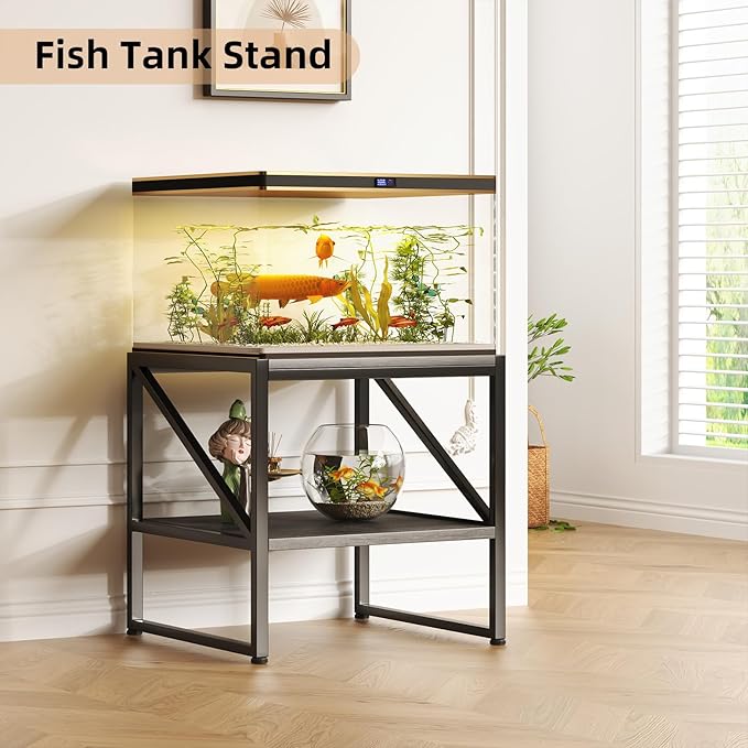 Mexin 20 Inch Square End Table, Mini Fridge Stand with 2-Tier Storage Shelf, High Load Capacity Printer Table for Living Room Bedroom, Grey Oak
