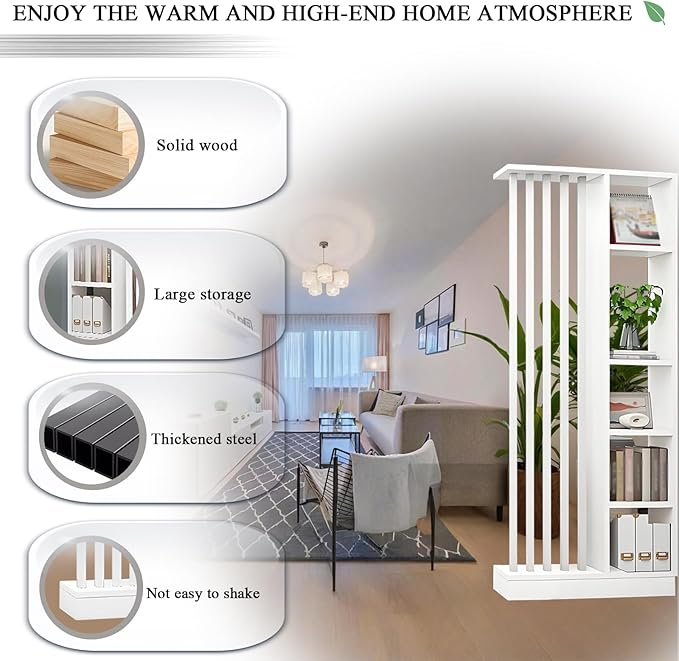 Room Divider with Shelves, Entrance Hall Partition Screen Column Floor to Ceiling - Freestanding Room Divider with Storage Shelf, Freestanding Decor for Bedroom (A White + White, 31.5in / 80cm)