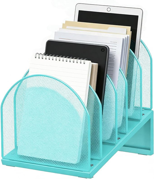 gianotter Desktop File Organizer, Desk Organizer with 5 Compartments, Paper Organizer for Desk, Workspace Organizers for Office Supplies (Blue, Inclined Style)