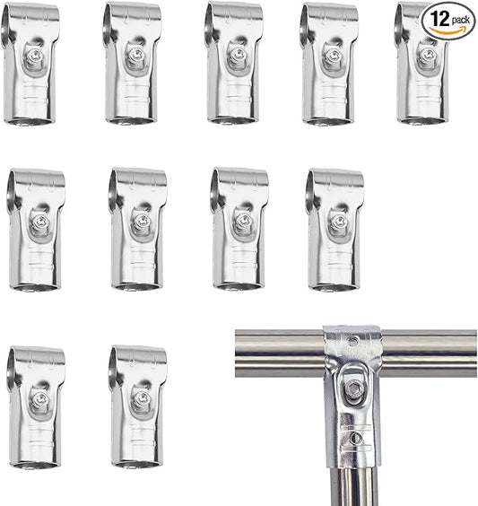 12 Pack 1 Inch T Pipe Clamps, Heavy-Duty Galvanized Steel T Pipe Connectors with Bolts and Nuts, Chain Link Fence End Rail Clamps Fit for Metal Pipe OD 1 Inch, for Fence Handrail Shelf Set-Ups