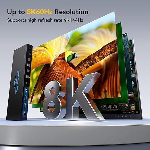 4K120Hz KVM Switch 4 Computers 1 Monitor HDMI 8K KVM Switches 4 Port Share Single Monitor and 4 USB 3.0 Devices Such as Mouse, Keyboard, Printer, Comes with EDID Function and a Controller
