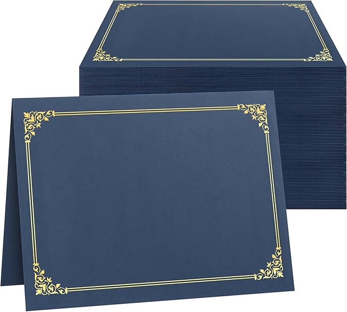 SUNEE Certificate Holders, 100 Packs Navy Blue Diploma Holders, Certificate Covers with Gold Foil Border for Letter Size 8.5 x 11 Certificate Paper, Cardstock, Award, Graduation, Documents